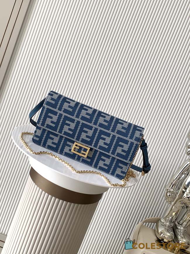 Colestore Fendi Baguette Blue Denim Effect FF Jacquard Bag 21x5x11.5cm - 1