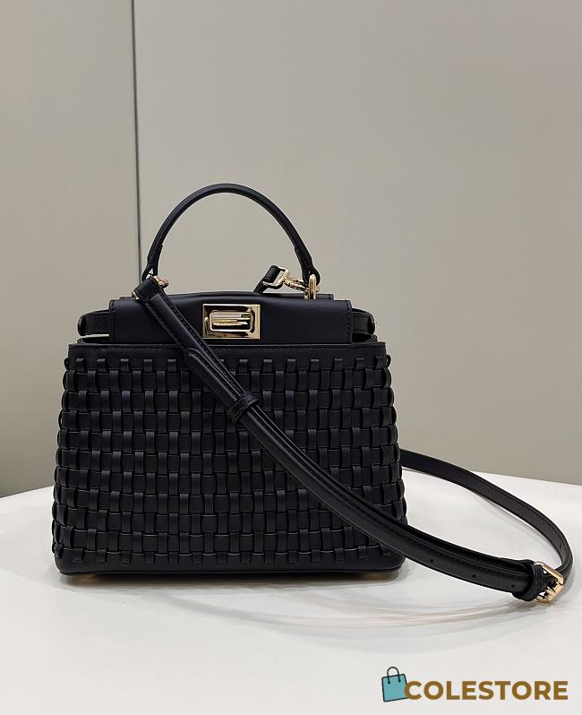 Colestore Fendi Iconic Peekaboo ISeeU Mini Woven Black Leather 24x10.5x18.5cm - 1