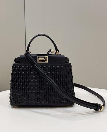 Colestore Fendi Iconic Peekaboo ISeeU Mini Woven Black Leather 24x10.5x18.5cm
