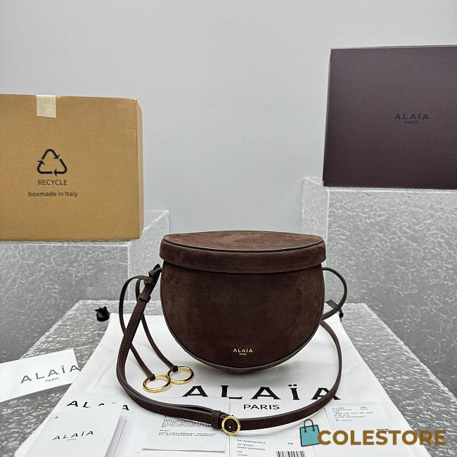 Colestore Alaia Le Click Leather-Trimmed Nubuck Shoulder Bag Brown 20x11x17cm - 1