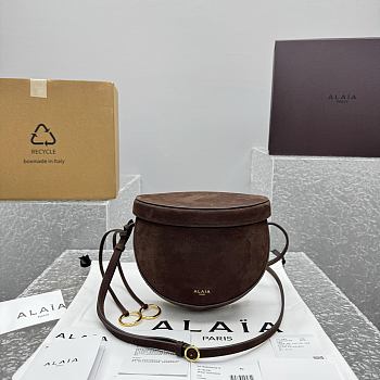 Colestore Alaia Le Click Leather-Trimmed Nubuck Shoulder Bag Brown 20x11x17cm