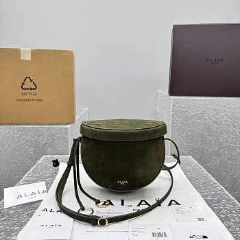 Colestore Alaia Le Click Leather-Trimmed Nubuck Shoulder Bag Green 20x11x17cm