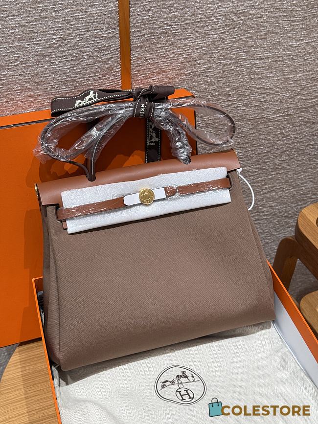 Colestore Hermes Herbag Zip 31 bag Turned Inside Out Camel Brown 31x25x10cm - 1