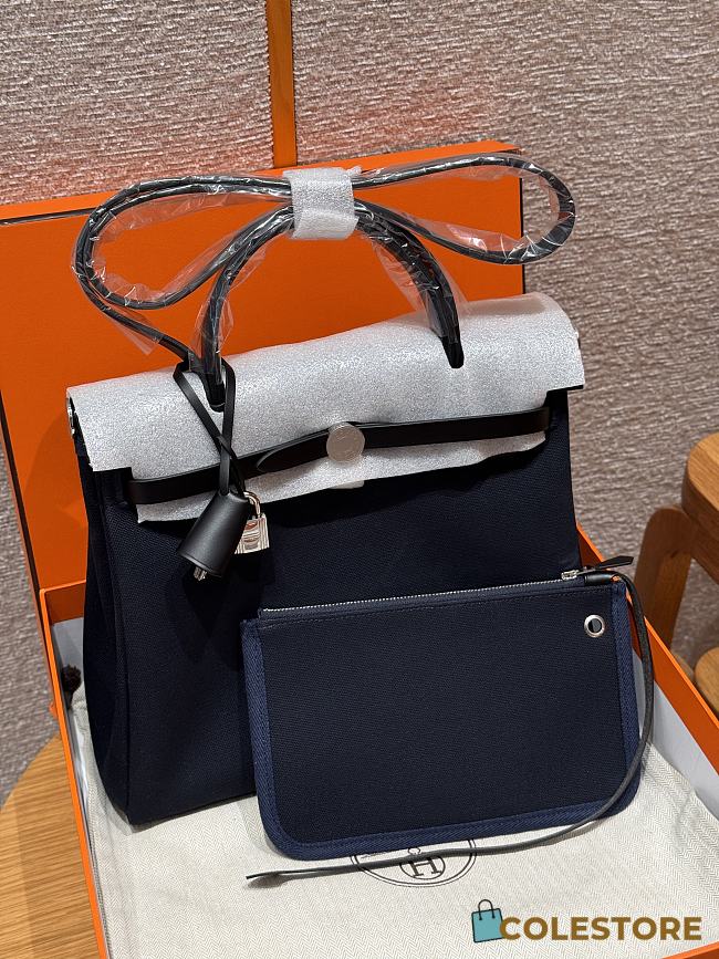 Colestore Hermes Herbag Zip 31 bag Turned Inside Out Blue Navy/Noir 31x25x10cm - 1
