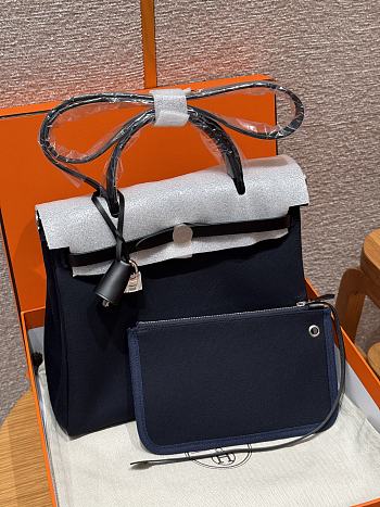 Colestore Hermes Herbag Zip 31 bag Turned Inside Out Blue Navy/Noir 31x25x10cm