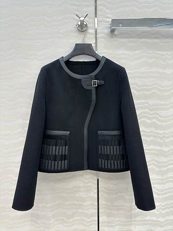 Colestore Hermes Embroidered Jacket with Leather Bleu Noir