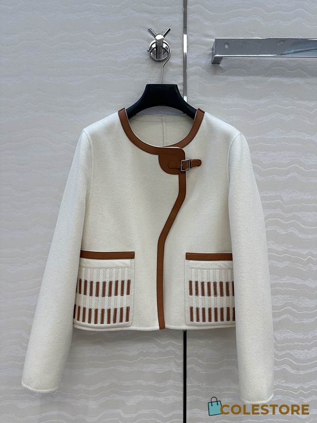 Colestore Hermes Embroidered Jacket with Leather Neutral - 1