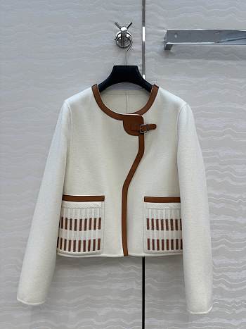 Colestore Hermes Embroidered Jacket with Leather Neutral