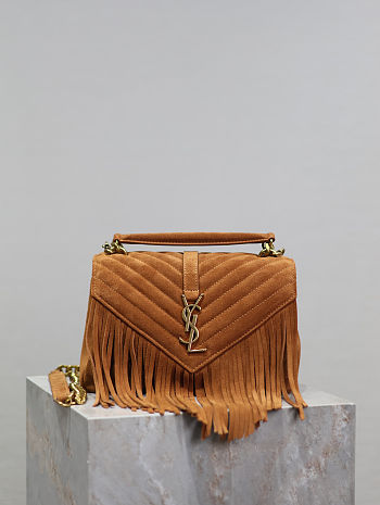 Colestore YSL Saint Laurent College Fringe Suede Shoulder Bag 24x17x6cm