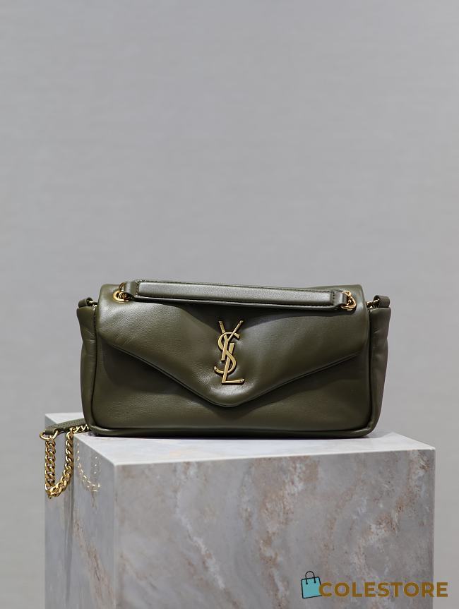 Colestore YSL Saint Laurent Calypso Leather Shoulder Bag Olive Green 26×14×7cm - 1