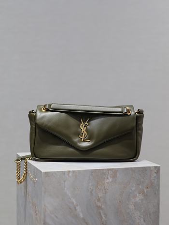 Colestore YSL Saint Laurent Calypso Leather Shoulder Bag Olive Green 26×14×7cm