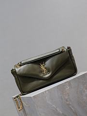 Colestore YSL Saint Laurent Calypso Leather Shoulder Bag Olive Green 26×14×7cm - 3