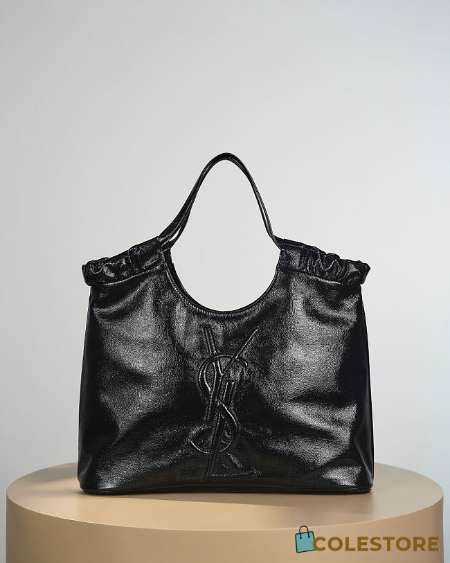 Colestore YSL Yves Saint Laurent Patent Leather Hobo Black 43x27x13cm - 1