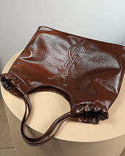 Colestore YSL Yves Saint Laurent Patent Leather Hobo Brown 43x27x13cm - 3