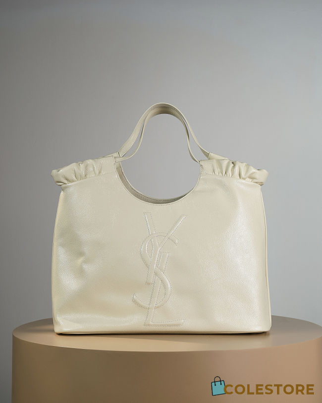 Colestore YSL Yves Saint Laurent Patent Leather Hobo White 43x27x13cm - 1