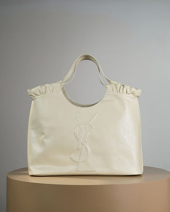 Colestore YSL Yves Saint Laurent Patent Leather Hobo White 43x27x13cm