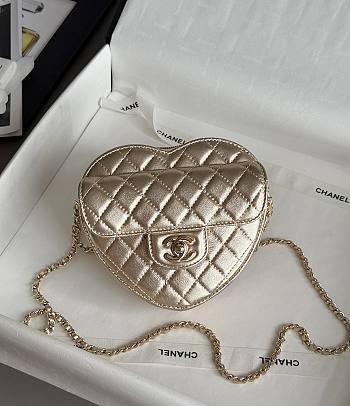 Colestore Chanel Gold Mini CC in Love Heart Crossbody Golden 12x13x5.5cm
