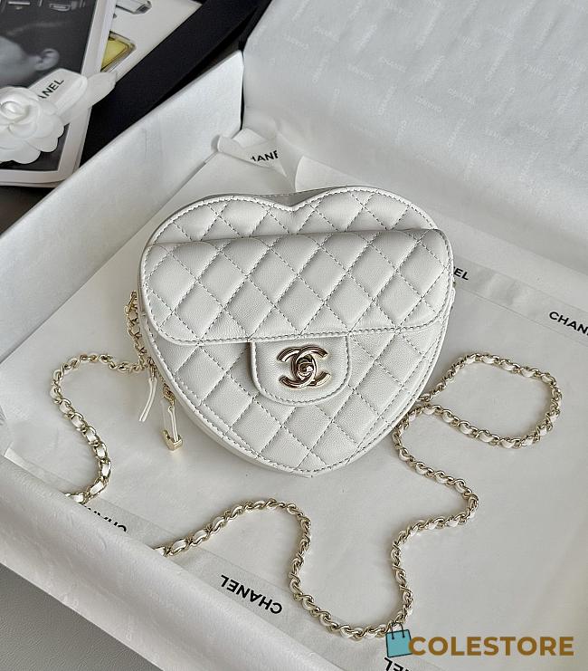 Colestore Chanel Gold Mini CC in Love Heart Crossbody White 12x13x5.5cm - 1