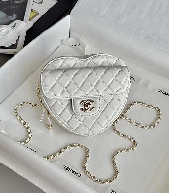 Colestore Chanel Gold Mini CC in Love Heart Crossbody White 12x13x5.5cm