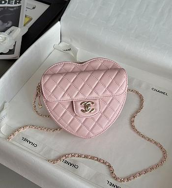 Colestore Chanel Gold Mini CC in Love Heart Crossbody Pink 12x13x5.5cm