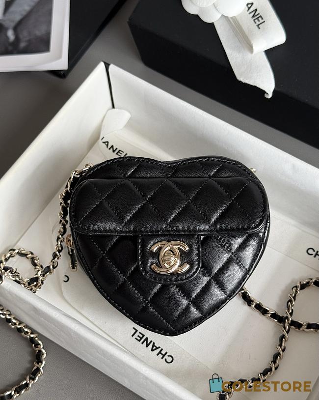 Colestore Chanel Gold Mini CC in Love Heart Crossbody Black 18x19x5cm - 1