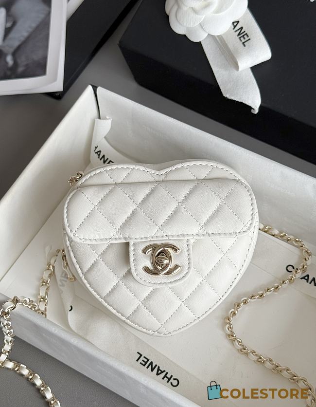 Colestore Chanel Gold Mini CC in Love Heart Crossbody White 18x19x5cm - 1