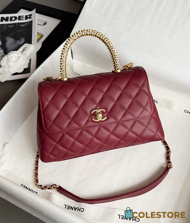 Colestore Chanel Coco Handle Shoulder Bag Burgundy 14X24x10cm - 1