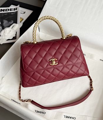 Colestore Chanel Coco Handle Shoulder Bag Burgundy 14X24x10cm