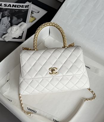Colestore Chanel Coco Handle Shoulder Bag White 14X24x10cm