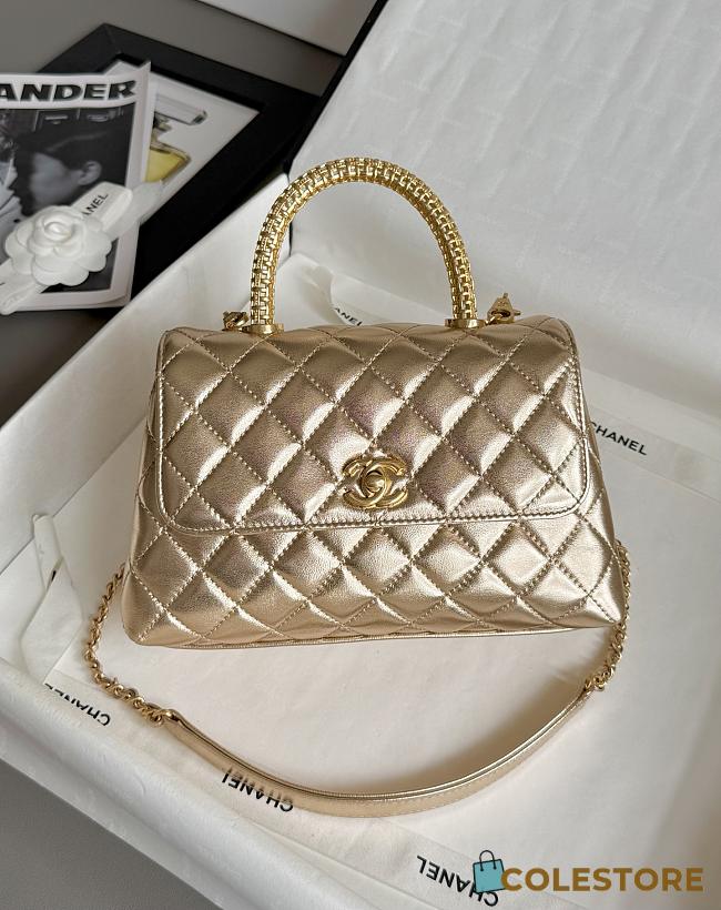 Colestore Chanel Coco Handle Shoulder Bag Gold 14X24x10cm - 1