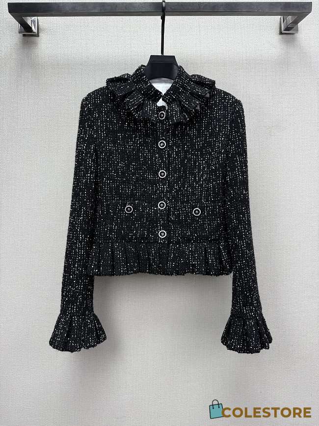 Colestore Chanel Ruffled Tweed Jacket Black  - 1