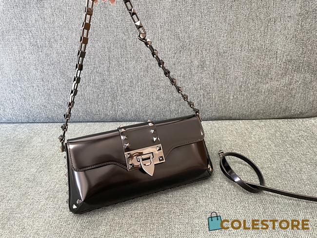 Colestore Valentino Garavani Rockstud Patent Leather Shoulder Bag Black 26x13x7cm - 1
