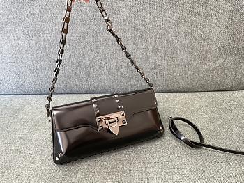 Colestore Valentino Garavani Rockstud Patent Leather Shoulder Bag Black 26x13x7cm