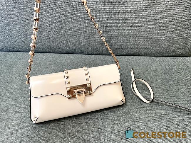 Colestore Valentino Garavani Rockstud Patent Leather Shoulder Bag White 26x13x7cm - 1