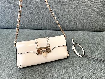 Colestore Valentino Garavani Rockstud Patent Leather Shoulder Bag White 26x13x7cm