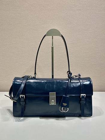 Colestore Prada Large Leather Handbag Navy Blue 38x17.5x11cm