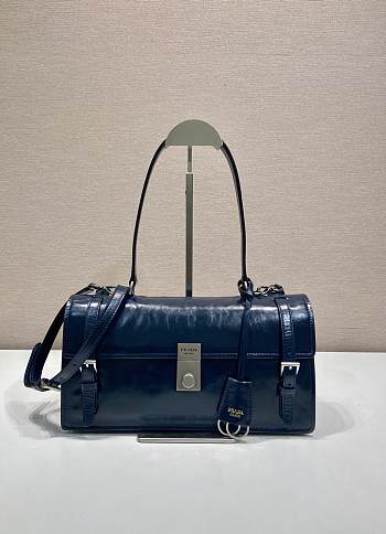 Colestore Prada Medium Leather Handbag Navy Blue 32x16.5x10cm