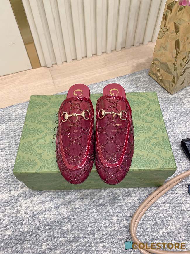 Colestore Gucci Horsebit Crystal Mule Loafers Red - 1