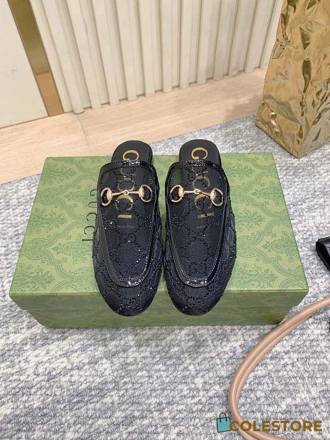 Colestore Gucci Horsebit Crystal Mule Loafers Black - 1