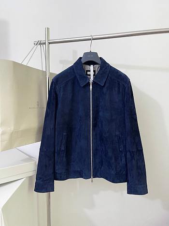 Colestore Brunello Cucinelli Suede Business Jacket Navy Blue