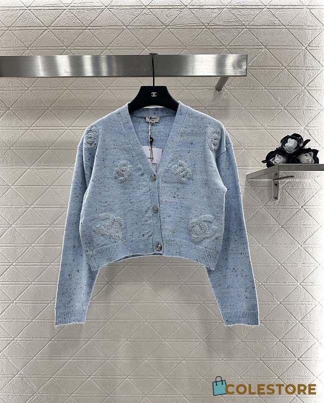 Colestore Chanel Double-C Logo Knitted Cardigan Light Blue - 1