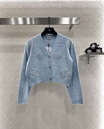 Colestore Chanel Double-C Logo Knitted Cardigan Light Blue