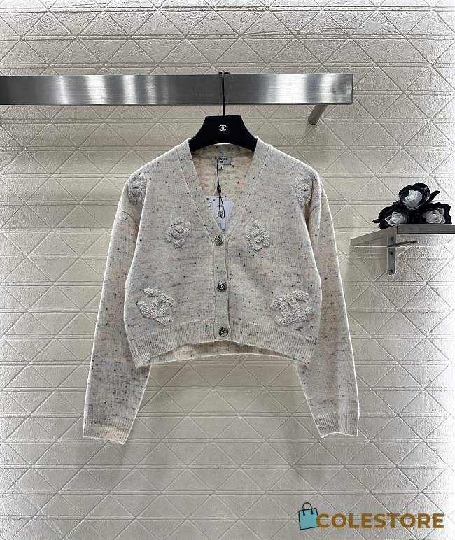 Colestore Chanel Double-C Logo Knitted Cardigan Light Beige - 1