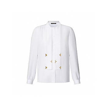 Colestore Louis Vuitton Pleated Tie-Collar Straight-Shoulder Shirt White