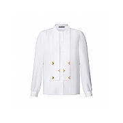 Colestore Louis Vuitton Pleated Tie-Collar Straight-Shoulder Shirt White - 4
