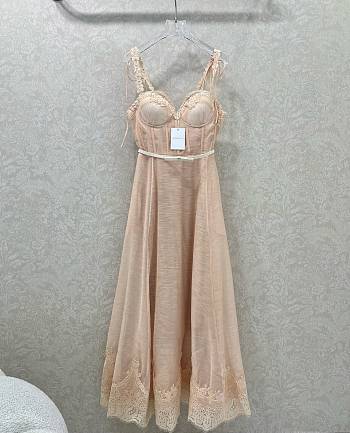 Colestore Zimmermann Solid Color Lace Slip Dress Beige