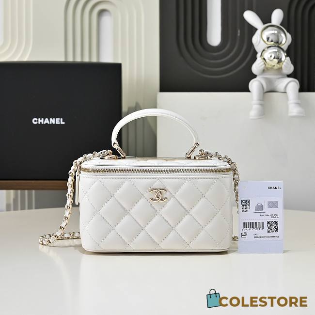 Colestore Chanel Vanity Rectangular Top Handle White Lambskin 17cm - 1