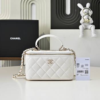 Colestore Chanel Vanity Rectangular Top Handle White Lambskin 17cm