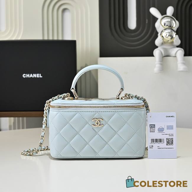 Colestore Chanel Vanity Rectangular Top Handle Light Blue Lambskin 17cm - 1