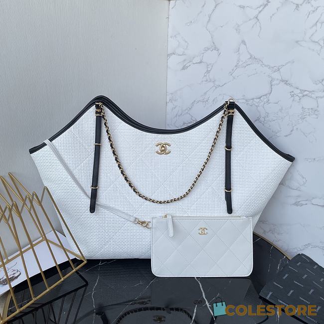 Colestore Chanel Maxi Shopping Bag Calfskin & Gold-Tone Metal White 36×59×13cm - 1